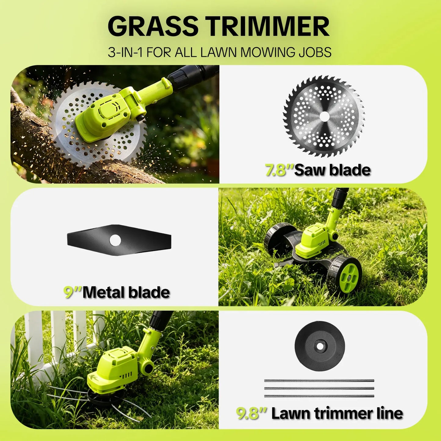 Cordless Lawn Mower, Garden Tool (Mower, Trimmer, Edger) with 2×21V Batteries, Lightweight for Small to Medium Backyards Grass Cutting Tool Grasscutters