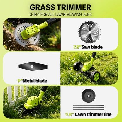 Cordless Lawn Mower, Garden Tool (Mower, Trimmer, Edger) with 2×21V Batteries, Lightweight for Small to Medium Backyards Grass Cutting Tool Grasscutters