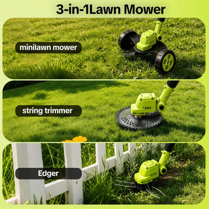 Cordless Lawn Mower, Garden Tool (Mower, Trimmer, Edger) with 2×21V Batteries, Lightweight for Small to Medium Backyards Grass Cutting Tool Grasscutters